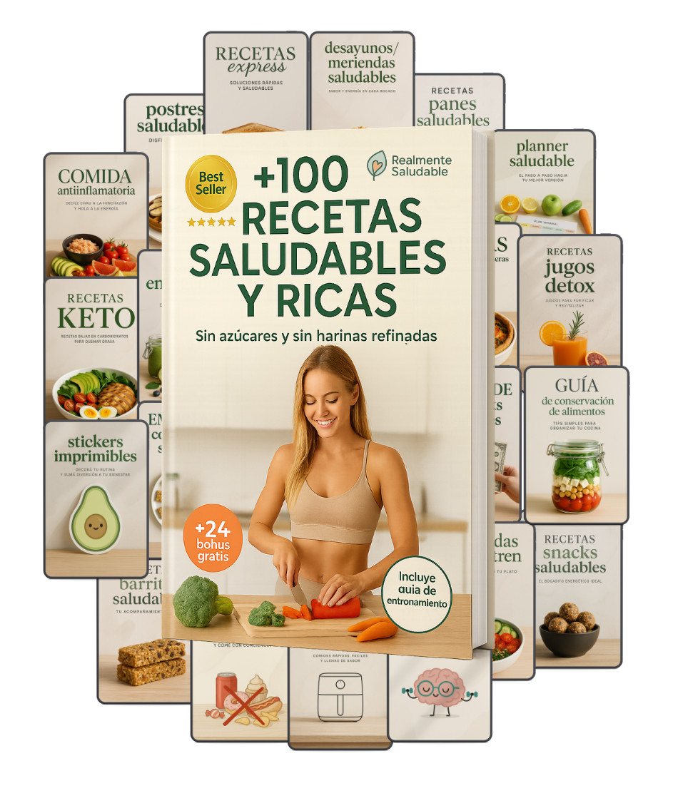 Realmente Saludable + 100 Recetas Saludables y Ricas en 15´+ 24 Bonus Exclusivos 🎁